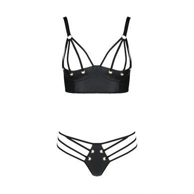 Комплект из экокожи Passion MALWIA BIKINI 6XL/7XL black, с люверсами и ремешками, бра, трусики SO7097 фото