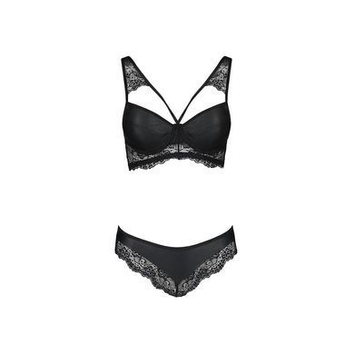 Комплект з еко-шкіри та мережива Passion LOONA SET L/XL, black, бра і трусики SO5361 фото