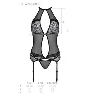 Корсет з пажами Passion SATARA CORSET L/XL red, стрінги, мереживо, застібки спереду та ззаду SO8478 фото
