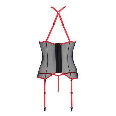 Корсет з пажами Passion SATARA CORSET L/XL red, стрінги, мереживо, застібки спереду та ззаду SO8478 фото