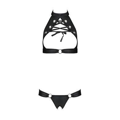 Комплект открытый топ и трусики из эко-кожи с люверсами Passion MALWIA SET Open Bra XXL/XXXL black SO5770 фото