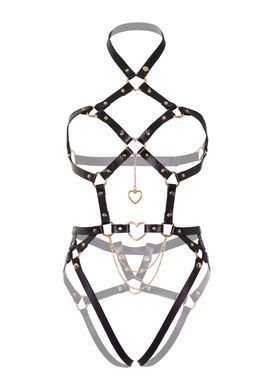 Портупея-тедди из экокожи Leg Avenue Heart ring harness teddy M, Black, подвеска-сердечко, цепи SO8564 фото