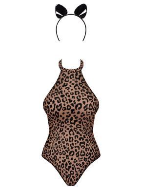 Эротический костюм леопарда Obsessive Leocatia teddy XXL, боди, обруч с ушками SO7714 фото