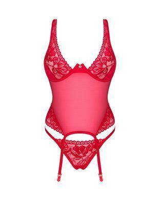 Прозрачный корсет Obsessive Lacelove corset M/L Red, кружево, подвязки для чулок SO8650 фото