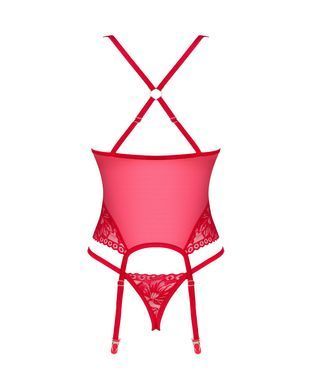 Прозрачный корсет Obsessive Lacelove corset M/L Red, кружево, подвязки для чулок SO8650 фото