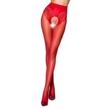 Еротичні колготки Passion TIOPEN 006 3/4 (30 den), red, з вирізом, імітація трусиків PS24519 фото