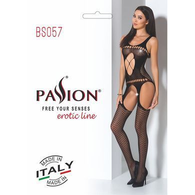Бодистокинг Passion BS057 black, комбинезон, имитация чулок и пояса PBS057B фото