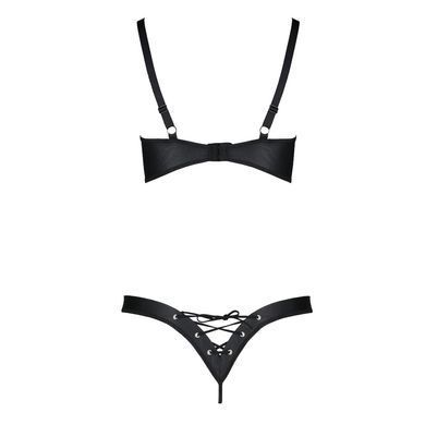 Комплект из экокожи Passion CELINE BIKINI 4XL/5XL black, открытый бра, стринги со шнуровкой SO7057 фото
