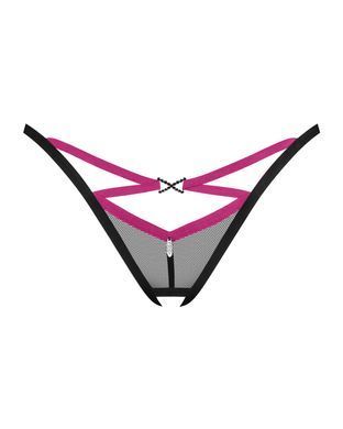 Трусики-стринги Obsessive Novenes crotchless thong, XL/2XL, сетка, стрепы, украшение со стразами, от SX0624 фото