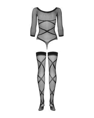 Бодистокинг Obsessive Bodystocking G320 S/M/L, чулки, боди, декор в виде линий SO7241 фото
