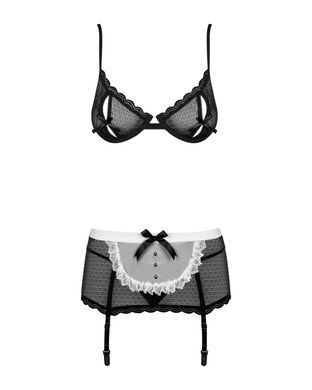 Эротический костюм горничной Obsessive Maidme set 5pcs L/XL, бюстгальтер, пояс с фартуком, чулки, ст SO7291 фото