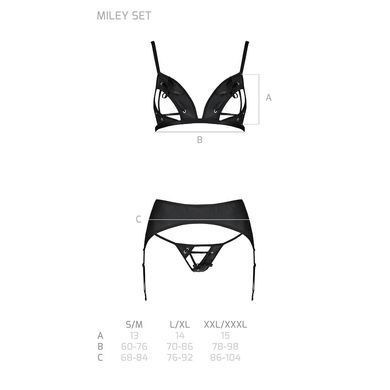 Комплект з екошкіри Passion MILEY SET S/M, black, трусики, бюстгальтер, пояс для панчіх SO5772 фото