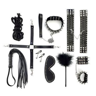 BDSM-набір Art of Sex &ndash; Spikes BDSM Set Leather, 10 предметів, чорний, натуральна шкіра SO7140 фото