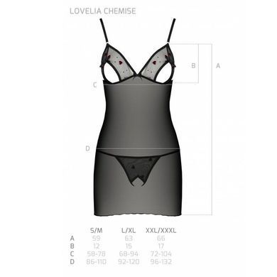 Сорочка с вырезами на груди, стринги Passion LOVELIA CHEMISE S/M, black SO4760 фото