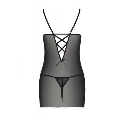 Сорочка с вырезами на груди, стринги Passion LOVELIA CHEMISE S/M, black SO4760 фото