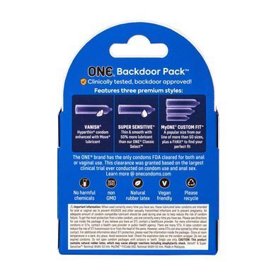Набор презервативов ONE Backdoor, 3 шт, 3 вида, картонная упаковка SX0785 фото