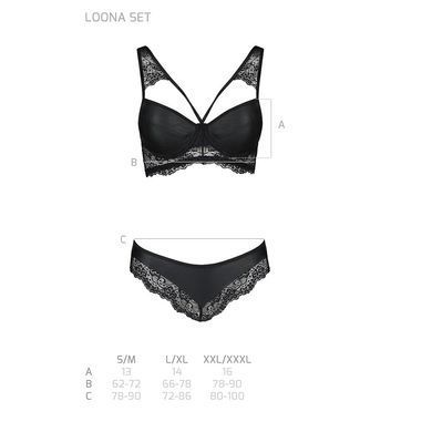 Комплект з еко-шкіри та мережива Passion LOONA SET XXL/XXXL, black, бра і трусики SO5363 фото