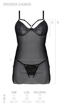 Пеньюар Passion DROSERA CHEMISE black, S/M, мереживний ліф зі стрепами, трусики в комплекті SX0474 фото