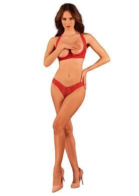 Комплект белья Obsessive Lacelove cupless 2-pcs set XS/S Red, открытый доступ, открытая грудь SO8652 фото