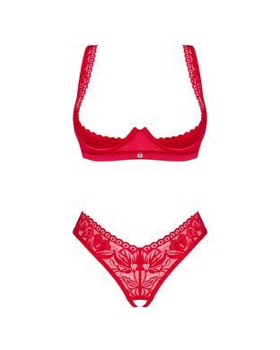 Комплект белья Obsessive Lacelove cupless 2-pcs set XS/S Red, открытый доступ, открытая грудь SO8652 фото