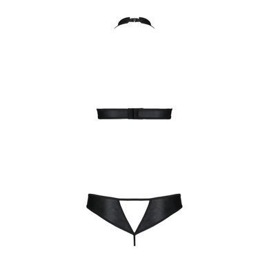 Комплект із екошкіри Passion MALWIA SET with Open Bra 4XL/5XL black, топ та трусики з люверсами SO7100 фото