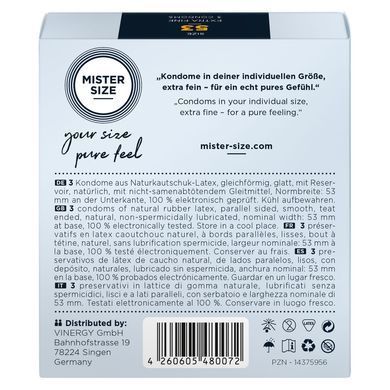 Презервативы Mister Size - pure feel - 53 (3 condoms), толщина 0,05 мм SO8034 фото
