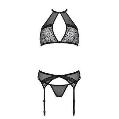 Комплект білизни Passion SATARA SET L/XL black, топ, пояс для панчіх, стрінги SO8481 фото
