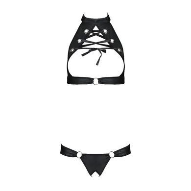 Комплект із екошкіри Passion MALWIA SET with Open Bra 4XL/5XL black, топ та трусики з люверсами SO7100 фото