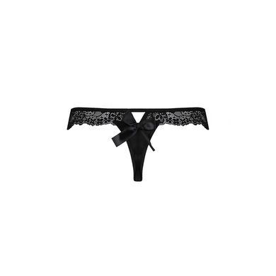 Кружевные трусики-танга с атласным бантиком Passion NAJA THONG L/XL, black SO5364 фото
