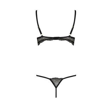 Комплект білизни Passion Exclusive VALERY SET OpenBra S/M, black, стрепи, трусики, відкритий ліф PS25105 фото