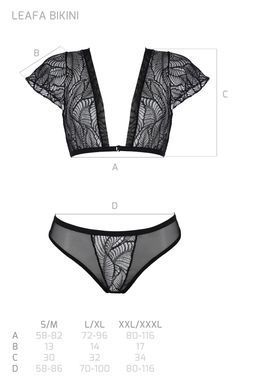 Комплект Passion LEAFA BIKINI black S/M, бюстгальтер-топ с рукавчиками, стринги-шортики с вырезом SX0498 фото