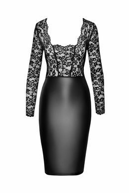 Сукня Noir Handmade F295 Euphoria, 3XL, black, мереживо, глибоке декольте, спідниця міді під латекс SX0212 фото