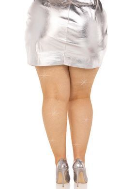 Колготки Leg Avenue Rhinestone micro net tights Plus size Caramel, мелкая сетка, стразы SX1730 фото