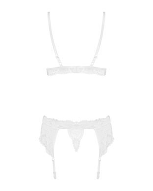 Мереживний комплект білизни Obsessive 810-SEG-1 L/XL White, бюстгальтер, стрінги, пояс для панчіх SO7166 фото