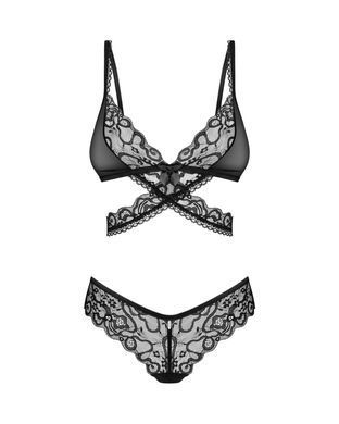 Комплект Obsessive Blomentis 2-pcs set, XL/2XL, кружевной, лиф с завязками на спине, трусики-слипы SX1032 фото