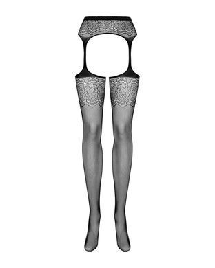 (SALE) Сітчасті панчохи-стокінги з квітковим малюнком Obsessive Garter stockings S207 S/M/L,чорні, імітація SO7266 фото