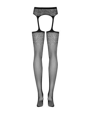 (SALE) Сітчасті панчохи-стокінги з квітковим малюнком Obsessive Garter stockings S207 S/M/L,чорні, імітація SO7266 фото