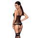 Корсет зі шнурівкою Passion NESSY CORSET S/M black, стрінги з відкритим доступом, пажі для панчіх SO8455 фото 2