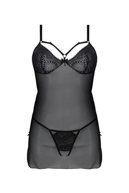 Пеньюар Passion DROSERA CHEMISE black, XXL/XXXL, мереживний ліф зі стрепами, трусики в комплекті SX0475 фото