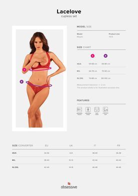 Комплект белья Obsessive Lacelove cupless 2-pcs set XL/2XL Red, открытый доступ, открытая грудь SO8654 фото