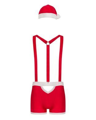 Мужской эротический костюм Санта-Клауса Obsessive Mr Claus S/M, боксеры на подтяжках, шапочка с помп SO7294 фото