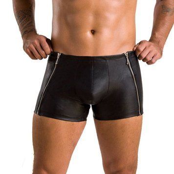 Мужские кожаные боксеры с молниями Passion 049 SHORT MATT S/M Black SO7619 фото