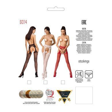 Кружевные колготки-бодистокинги Passion S014 One Size, White, имитация чулок и пояса с гартерами PSS014W фото