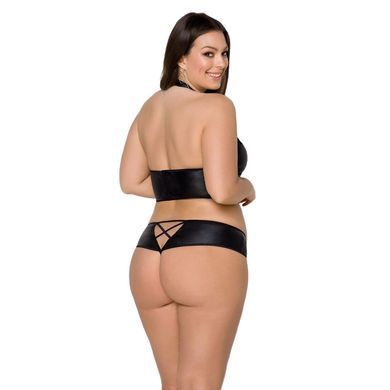 Комплект из экокожи Passion NANCY BIKINI 4XL/5XL black, бра и трусики с имитацией шнуровки SO7102 фото