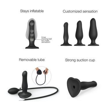 Надувной фаллоимитатор Strap-On-Me INFLATABLE DILDO PLUG - NOIR, шарик внутри, диаметр до 6 см SO7383 фото
