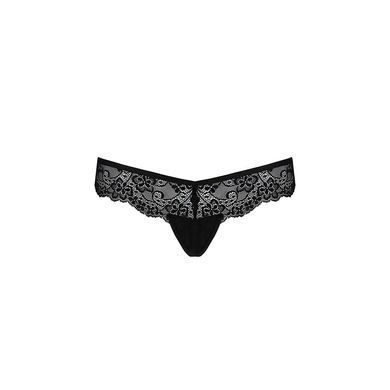 Кружевные трусики-танга с атласным бантиком Passion NAJA THONG XXL/XXXL, black SO5366 фото