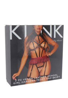 BDSM-костюм ученицы Leg Avenue Harness teddy & skirt L Black, портупея, мини-юбка, экокожа SO8569 фото