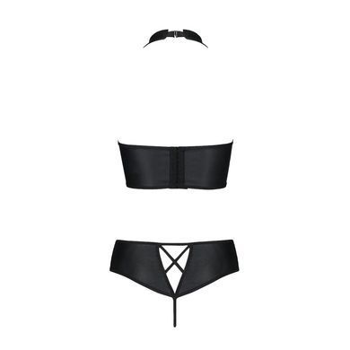 Комплект з екошкіри Passion NANCY BIKINI 6XL/7XL black, бра та трусики з імітацією шнурівки SO7103 фото