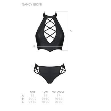 Комплект з еко-шкіри Passion NANCY BIKINI L/XL, black, бра та трусики з імітацією шнурівки SO5367 фото