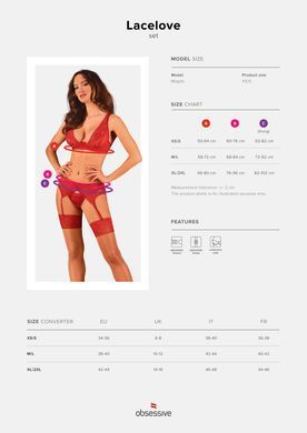Комплект белья Obsessive Lacelove cupless 3-pcs set M/L Red, бюстгальтер, стринги, пояс для чулок SO8656 фото
